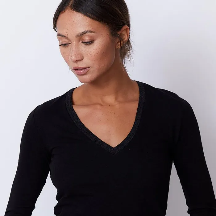 MONROW LONG SLEEVE Textured TriBlend Fitted Long Sleeve V Neck Tee Black 8211 Shop