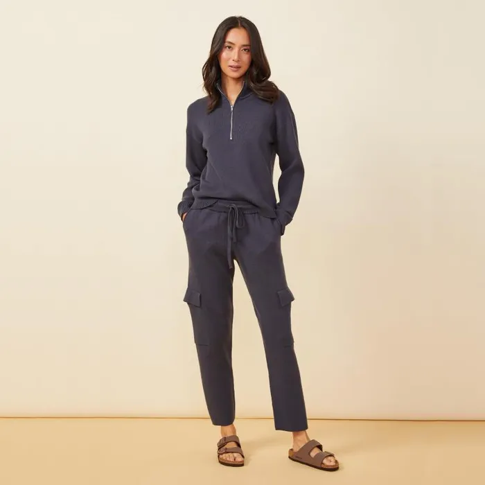 MONROW SWEATS Soft Knit Cargo Jogger Blue Black 8211 Shop