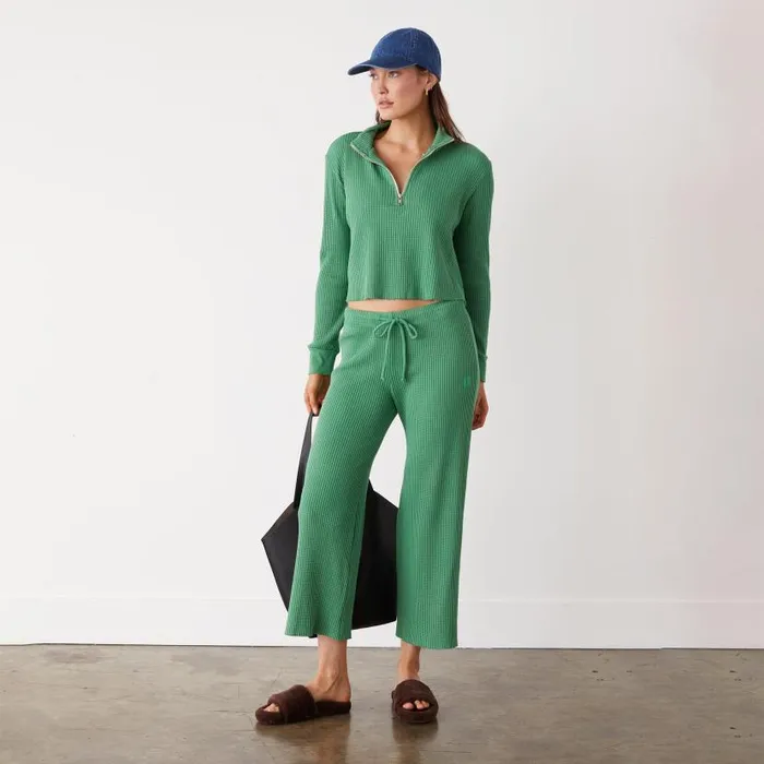 MONROW SWEATS Waffle Crop Lounge Sweat Green Apple 8211 Shop