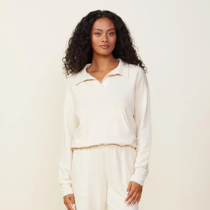 MONROW SWEATSHIRTS Supersoft Fleece Polo Sweatshirt Off White 8211 Shop