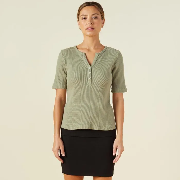 MONROW TEES Thermal Short Sleeve Henley Laurel Green 8211 Shop