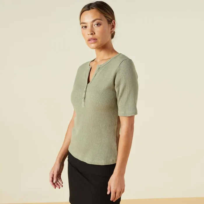 MONROW TEES Thermal Short Sleeve Henley Laurel Green 8211 Shop