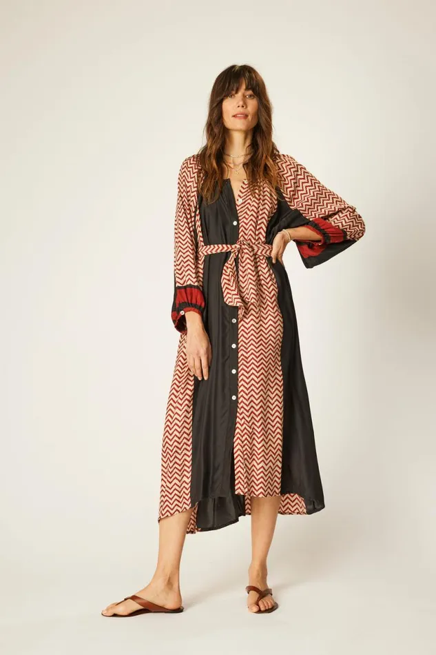 Natalie Martin ALEX MIDI Block Zigzag Noire Shop Dresses