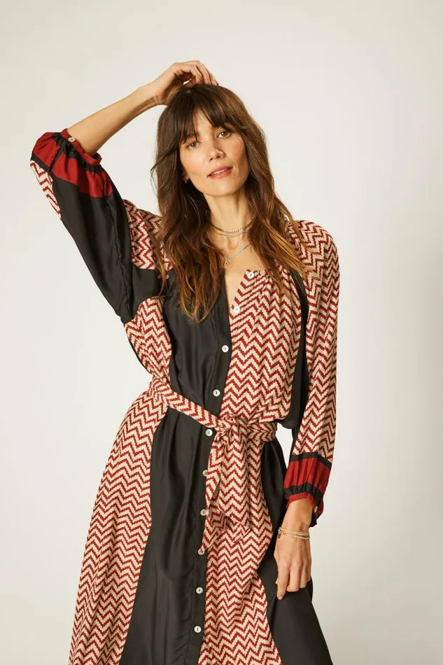 Natalie Martin ALEX MIDI Block Zigzag Noire Shop Dresses
