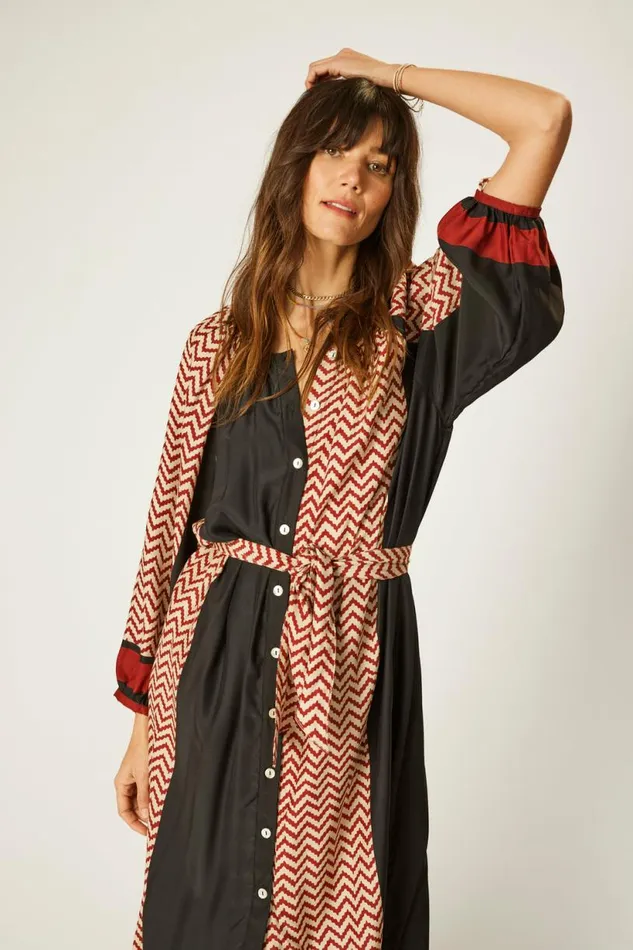 Natalie Martin ALEX MIDI Block Zigzag Noire Shop Dresses