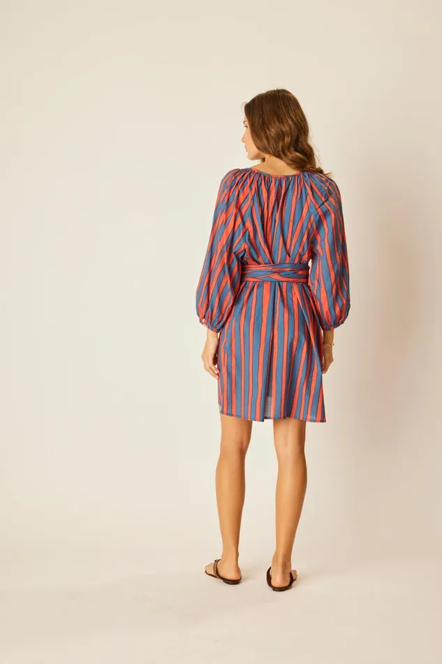 Natalie Martin ALEX SHORT DRESS WITH SASH Batik Stripe Sage Shop Dresses