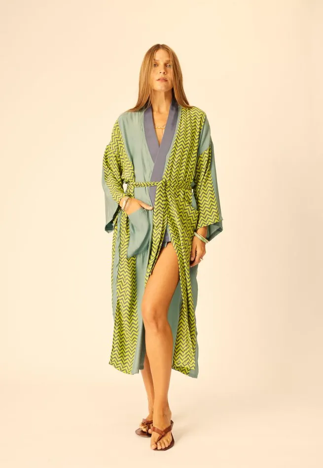 Natalie Martin DIANE LONG ROBE Block Zigzag Lime Shop Coverups