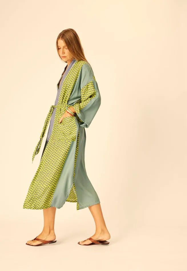 Natalie Martin DIANE LONG ROBE Block Zigzag Lime Shop Coverups