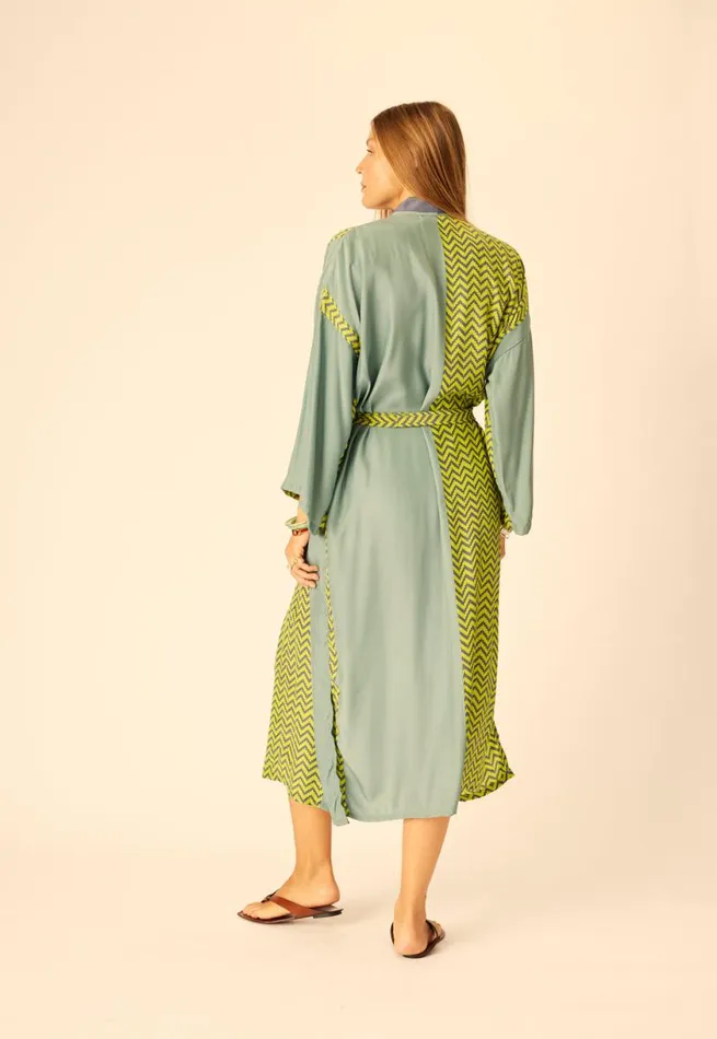 Natalie Martin DIANE LONG ROBE Block Zigzag Lime Shop Coverups