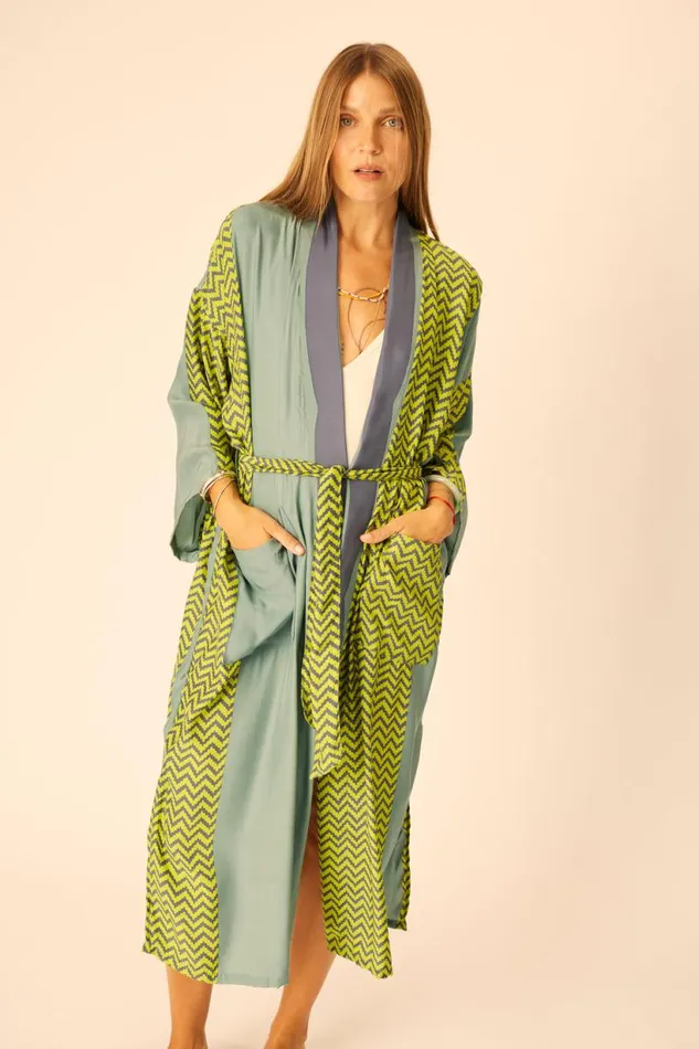 Natalie Martin DIANE LONG ROBE Block Zigzag Lime Shop Coverups