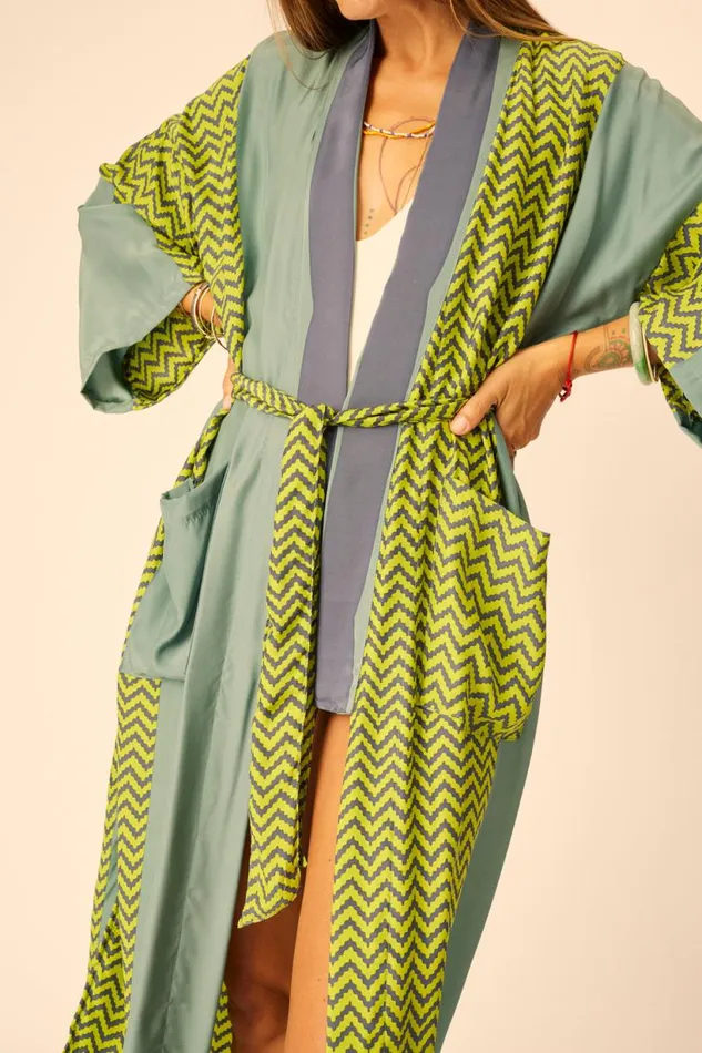 Natalie Martin DIANE LONG ROBE Block Zigzag Lime Shop Coverups