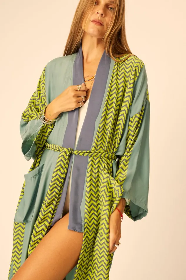 Natalie Martin DIANE LONG ROBE Block Zigzag Lime Shop Coverups