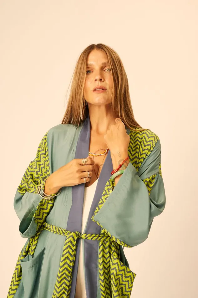 Natalie Martin DIANE LONG ROBE Block Zigzag Lime Shop Coverups