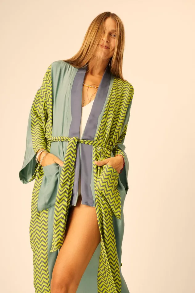 Natalie Martin DIANE LONG ROBE Block Zigzag Lime Shop Coverups
