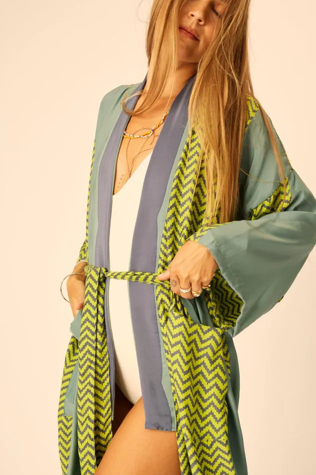 Natalie Martin DIANE LONG ROBE Block Zigzag Lime Shop Coverups