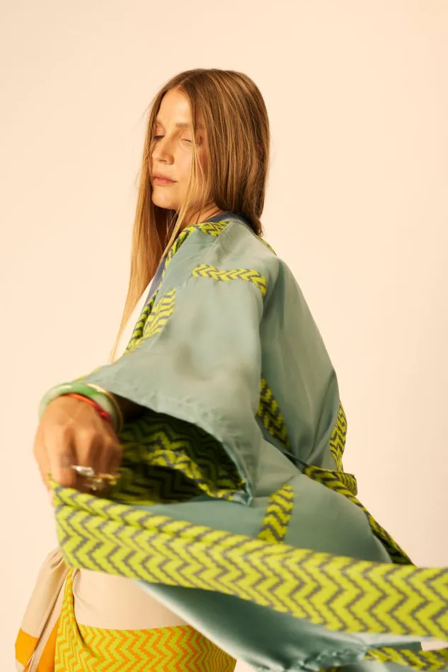 Natalie Martin DIANE LONG ROBE Block Zigzag Lime Shop Coverups
