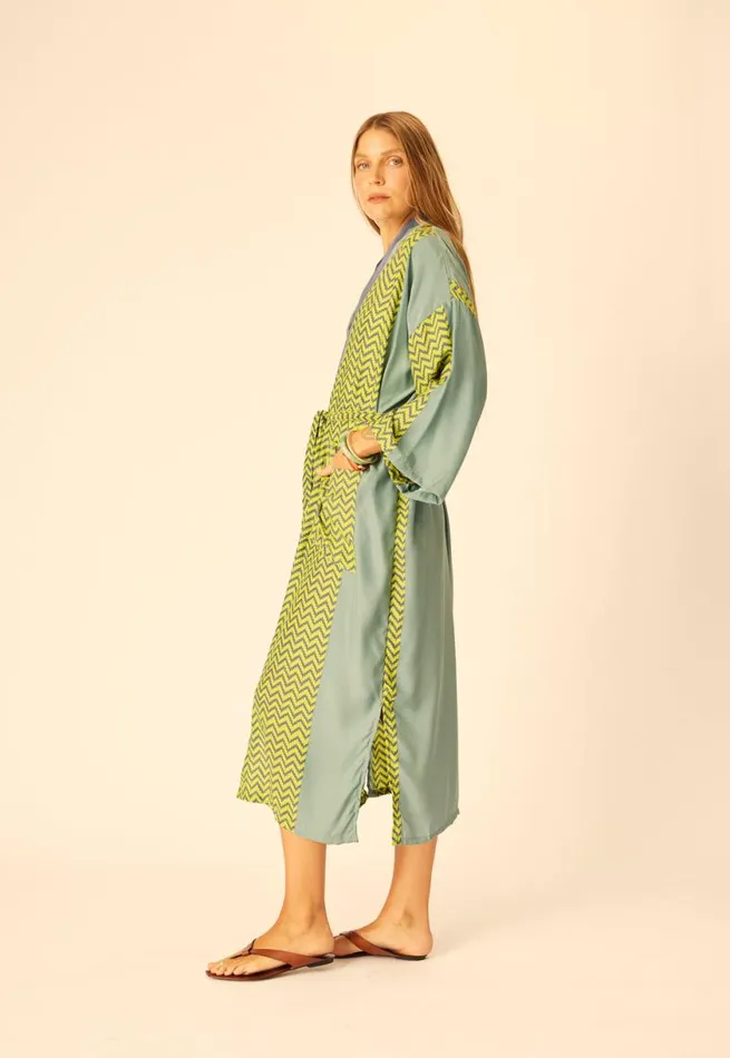 Natalie Martin DIANE LONG ROBE Block Zigzag Lime Shop Coverups