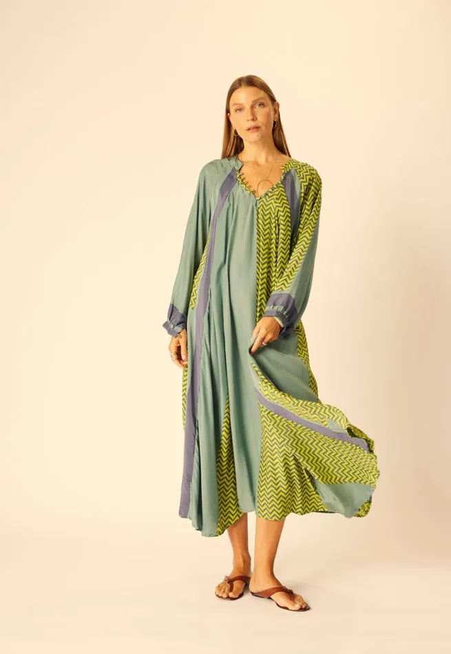 Natalie Martin FIORE MAXI Block Zigzag Lime Shop Dresses