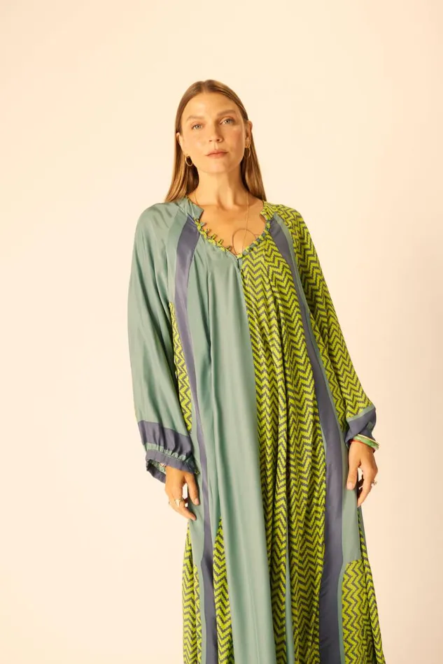 Natalie Martin FIORE MAXI Block Zigzag Lime Shop Dresses