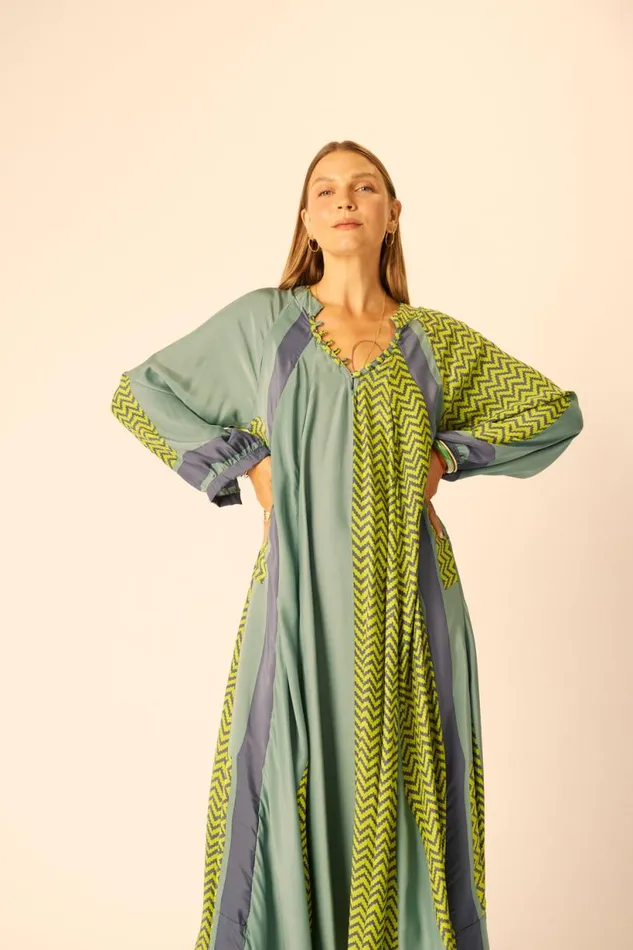 Natalie Martin FIORE MAXI Block Zigzag Lime Shop Dresses