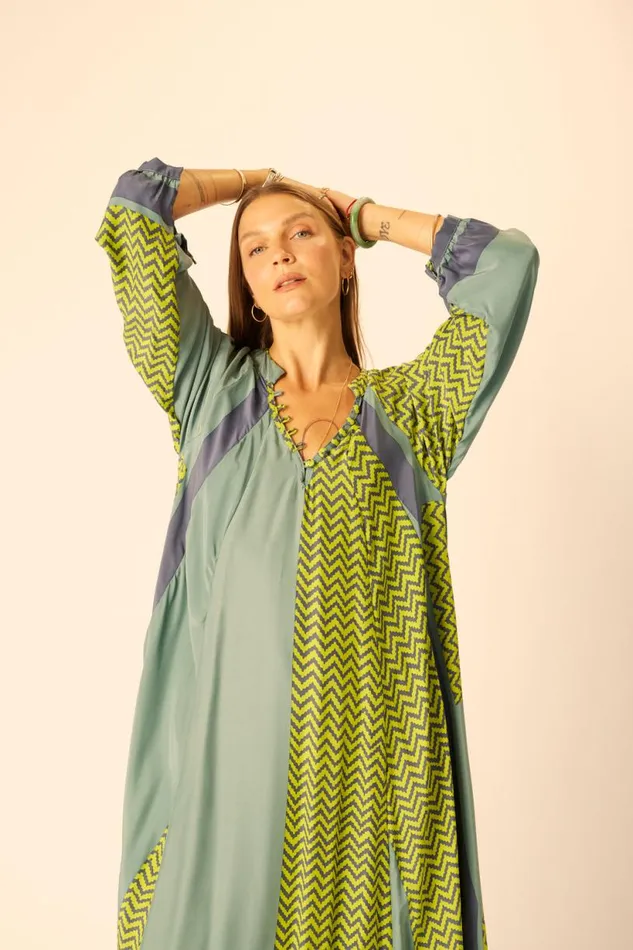 Natalie Martin FIORE MAXI Block Zigzag Lime Shop Dresses
