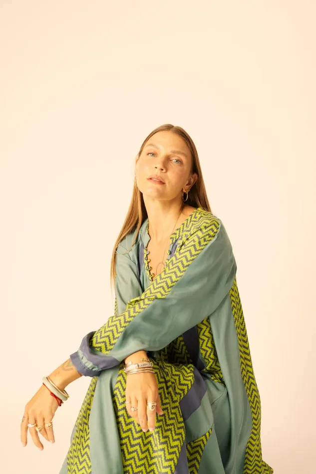 Natalie Martin FIORE MAXI Block Zigzag Lime Shop Dresses