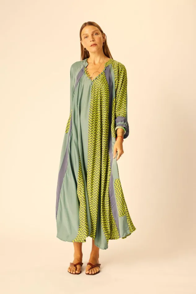 Natalie Martin FIORE MAXI Block Zigzag Lime Shop Dresses