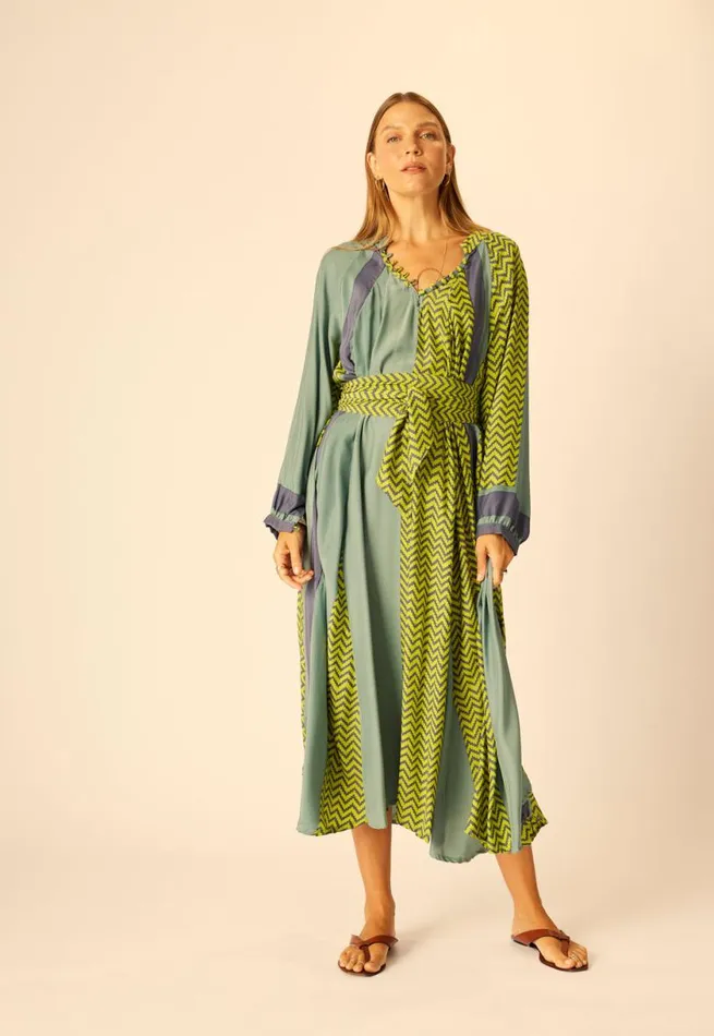 Natalie Martin FIORE MAXI Block Zigzag Lime Shop Dresses