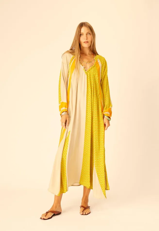Natalie Martin FIORE MAXI Block Zigzag Tangerine Shop Dresses