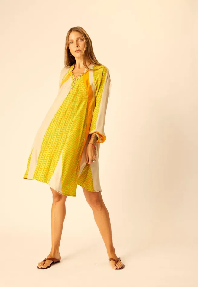 Natalie Martin FIORE SHORT DRESS Block Zigzag Tangerine Shop Dresses