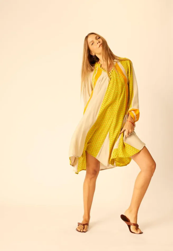 Natalie Martin FIORE SHORT DRESS Block Zigzag Tangerine Shop Dresses