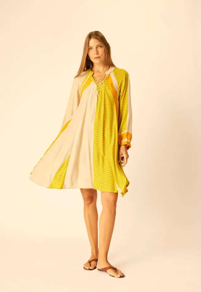 Natalie Martin FIORE SHORT DRESS Block Zigzag Tangerine Shop Dresses