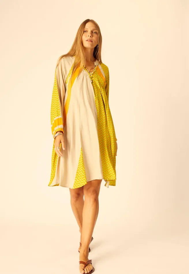Natalie Martin FIORE SHORT DRESS Block Zigzag Tangerine Shop Dresses