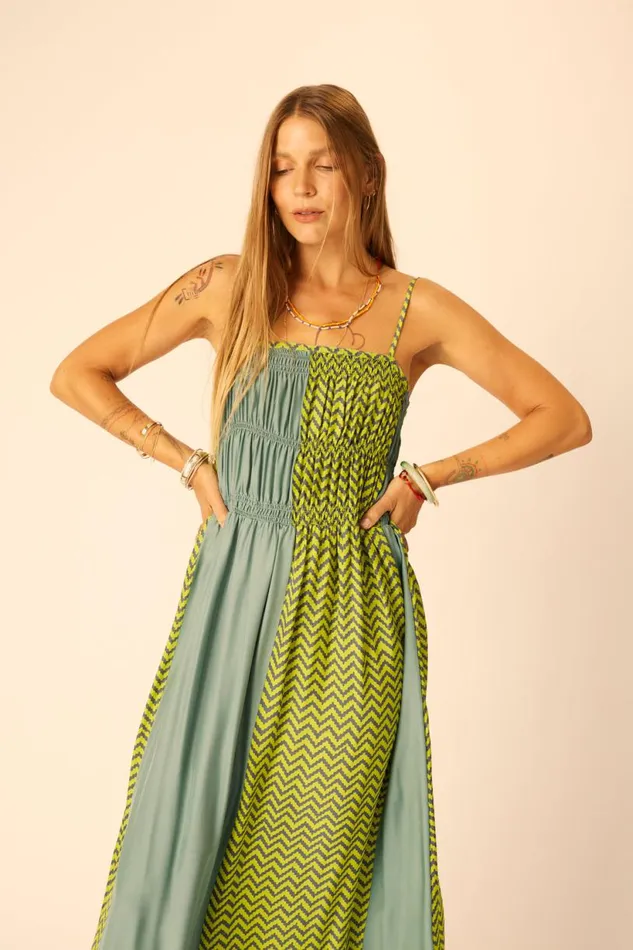 Natalie Martin GINA MAXI Block Zigzag Lime Shop Dresses