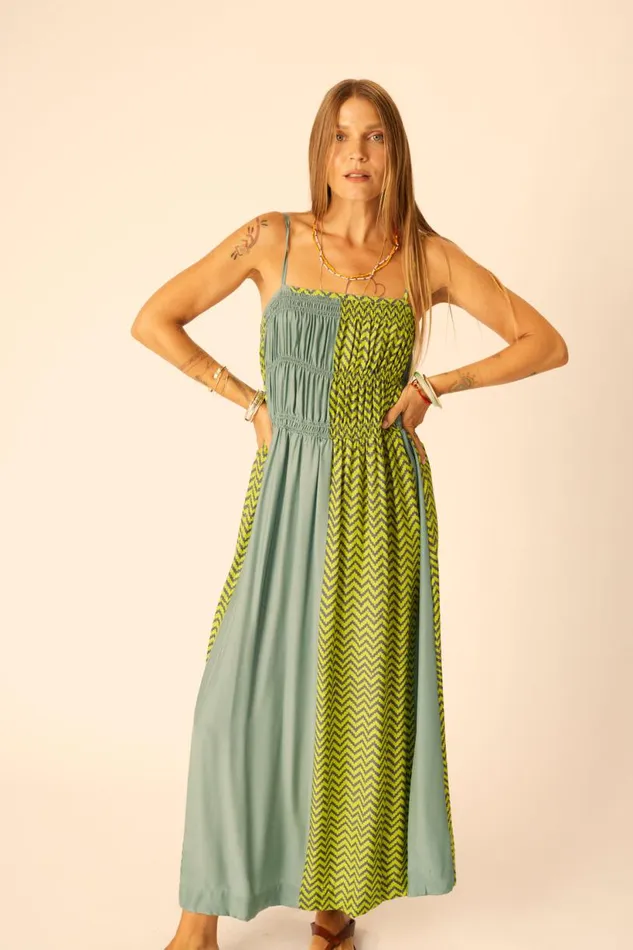 Natalie Martin GINA MAXI Block Zigzag Lime Shop Dresses