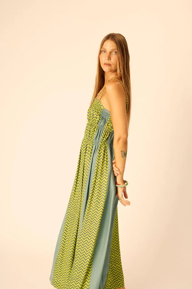 Natalie Martin GINA MAXI Block Zigzag Lime Shop Dresses