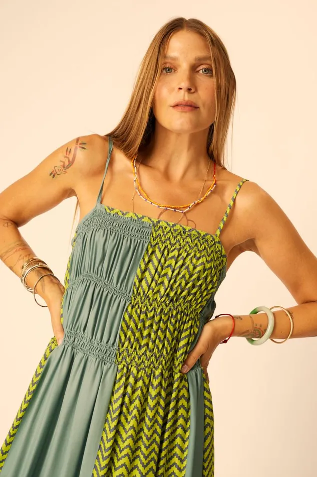 Natalie Martin GINA MAXI Block Zigzag Lime Shop Dresses