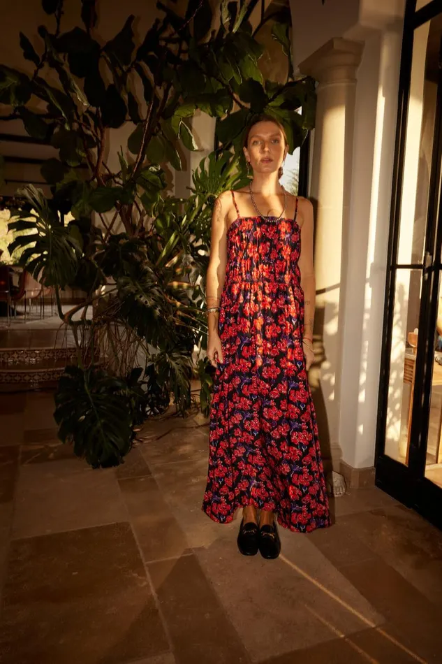 Natalie Martin GINA MAXI Silk Watercolor Print Onyx Shop Dresses