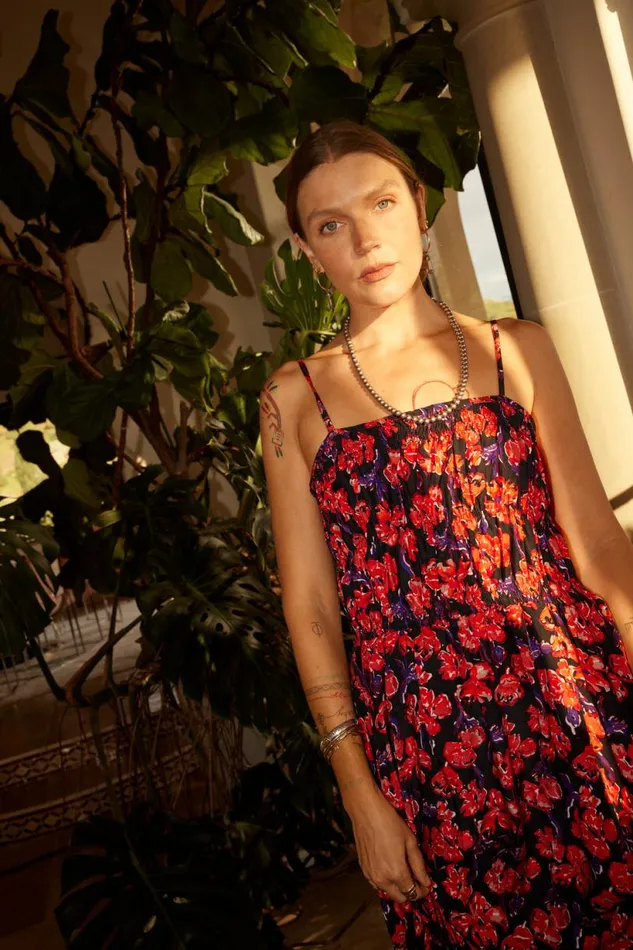 Natalie Martin GINA MAXI Silk Watercolor Print Onyx Shop Dresses
