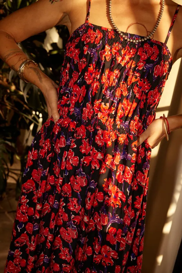 Natalie Martin GINA MAXI Silk Watercolor Print Onyx Shop Dresses