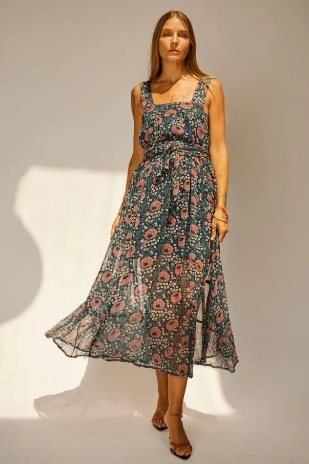 Natalie Martin JASMINE MAXI Vintage Flowers Indigo Shop Dresses