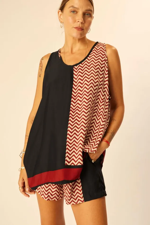 Natalie Martin JASPER SHORT Block Zigzag Noire Shop Bottoms
