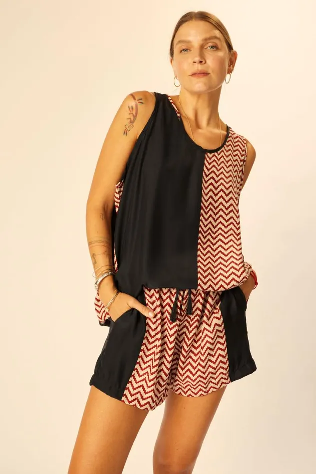 Natalie Martin JASPER SHORT Block Zigzag Noire Shop Bottoms