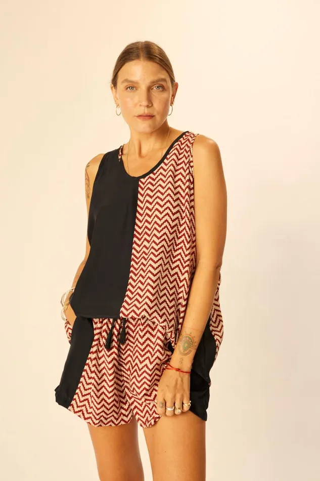 Natalie Martin JASPER SHORT Block Zigzag Noire Shop Bottoms