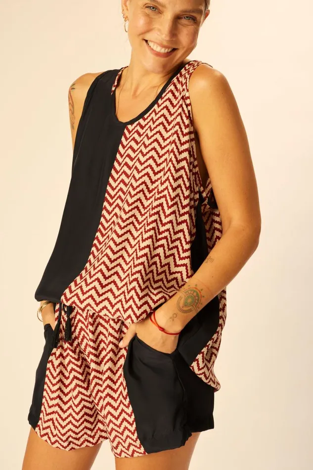 Natalie Martin JASPER SHORT Block Zigzag Noire Shop Bottoms