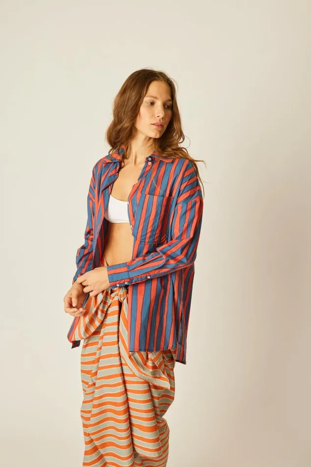 Natalie Martin JENNIFER SHIRT Batik Stripe Navy Shop Tops