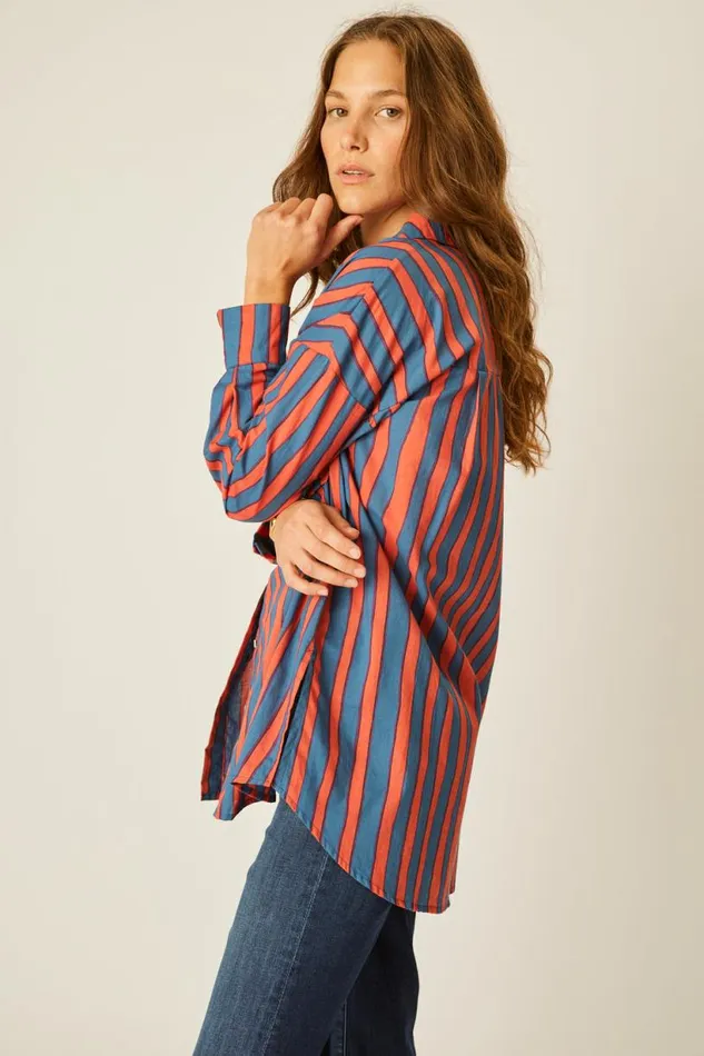 Natalie Martin JENNIFER SHIRT Batik Stripe Navy Shop Tops