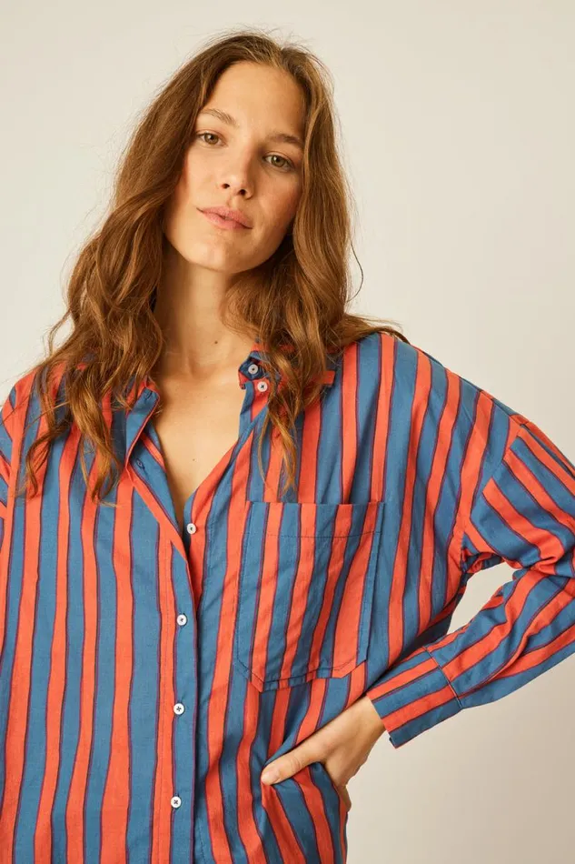 Natalie Martin JENNIFER SHIRT Batik Stripe Navy Shop Tops