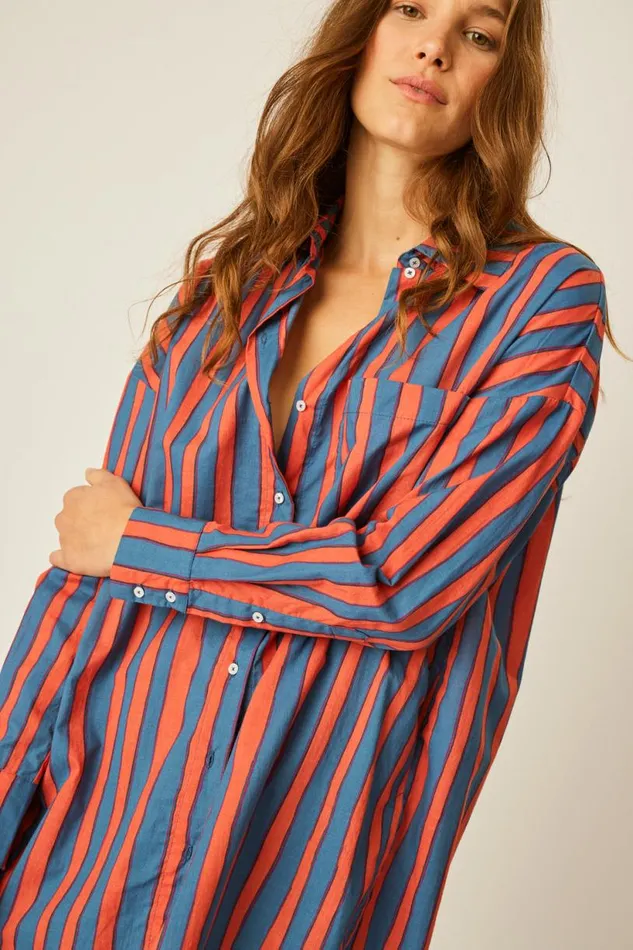 Natalie Martin JENNIFER SHIRT Batik Stripe Navy Shop Tops