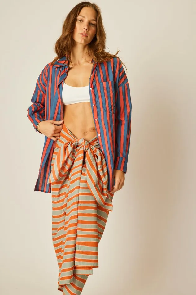 Natalie Martin JENNIFER SHIRT Batik Stripe Navy Shop Tops